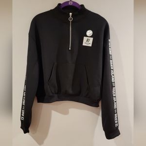 River Island Active Quarter Zip Black LOGO Longsleeve Pullover Sweater NWT